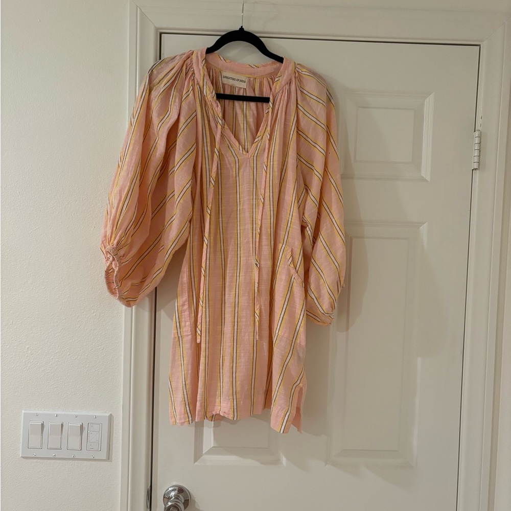 Daughters of India Pink and Yellow Striped Mini Dress (Pink Sorbet)